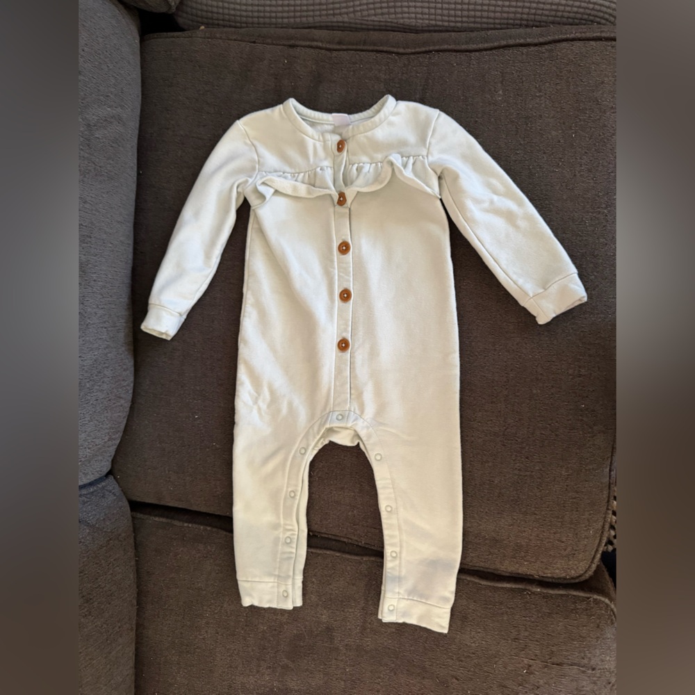 Nordstrom Pale Green Baby Onesie with Wooden Buttons